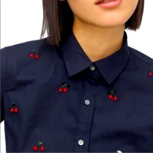 J. Crew Navy Button Down Shirt with Cherry Embroidery